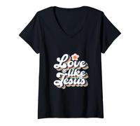 Women's Love Like Jesus - Religious God Christian Words V-Neck T-Shirt
