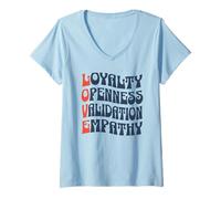 Womens Love Loyalty Openness Validation Empathy Groovy Vintage 70s V-Neck T-Shirt