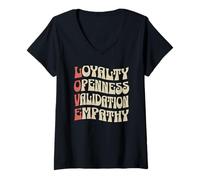 Womens Love Loyalty Openness Validation Empathy Groovy Vintage 70s V-Neck T-Shirt