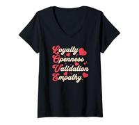 Womens Love Loyalty Openness Validation Empathy Hearts Retro V-Neck T-Shirt