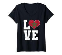 Womens Love Morocco Moroccan Flag Heart V-Neck T-Shirt