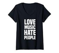 Women's Love Music Hate People Love Music Hate People V-Neck T-Shirt