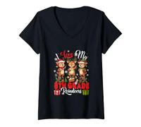 Women's Love My 8th Grade Reindeers Christmas Teacher Students Kids V-Neck T-Shirt