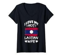 Womens Love My Laotian Wife Design V-Neck T-Shirt