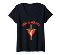 Womens Love Never Dies Inspirational Bible Quote Faith Hope Jesus V-Neck T-Shirt