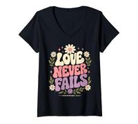 Women's Love Never Fails Bible Verse 1 Corinthians 13:8 V-Neck T-Shirt
