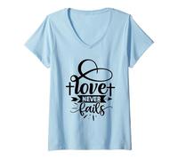 Womens Love Never Fails - Bible Verse Faith Motivation Christian V-Neck T-Shirt