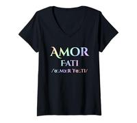 Womens Love of Fate Latin Stoic Philosophy Pastel Rainbow V-Neck T-Shirt