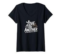 Womens Love One Another John 13:34 Christian Scripture Message V-Neck T-Shirt