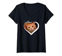 Womens Love Orange Tabby Ginger Cat Kitten I Love My Ginger Cat V-Neck T-Shirt