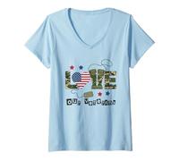 Womens Love Our Veterans Camo Military Boots Patriotic Veterans Day V-Neck T-Shirt