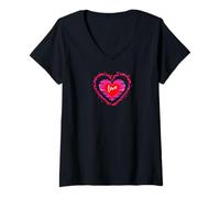 Womens Love Pink Red Hearts Valentines Day V-Neck T-Shirt