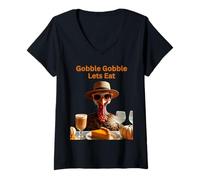 Womens Love Pumpkin Pie Retro Thanksgiving Family Dinner Fun V-Neck T-Shirt