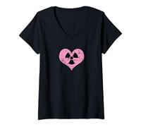 Womens Love Radiation Radioactive Sign Symbol Nuclear Vintage V-Neck T-Shirt