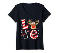 Womens Love Reindeer Nurse Christmas Crew Nurse Stethoscope Xmas V-Neck T-Shirt
