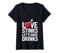 Women's Love Stinks Let's Have Drinks Funny Singles Valentines Humor V-Neck T-Shirt