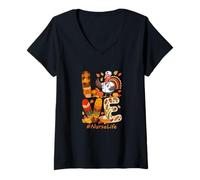 Womens Love Teacher Tools Thanksgiving Colorful Fall Leaves Turkey V-Neck T-Shirt
