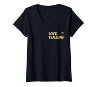 Womens Love Teaching Heart Teacher V-Neck T-Shirt