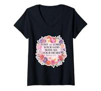 Womens Love The Lord Your God with All Your Heart Christian Woman V-Neck T-Shirt