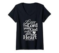 Womens Love the Lord Your God with All Your Heart Matthew Catholic V-Neck T-Shirt
