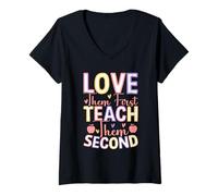 Womens Love Them First Teach Them Second V-Neck T-Shirt