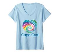 Womens Love Tie Dye Heart Cape Cod Batik Massachusetts Beach V-Neck T-Shirt