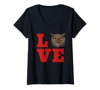 Womens LOVE Typography with Grumpy Owl Funny Animal Art V-Neck T-Shirt