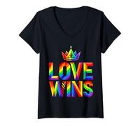 Women's Love WINS Equality Movement Gay Pride Rainbow Gift V-Neck T-Shirt