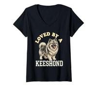 Women's Loved by A Keeshond Funny Keeshond Dog Owner Pet Lovers V-Neck T-Shirt