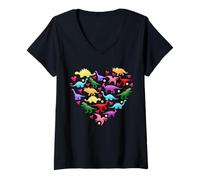 Womens Lovely Cute Dino in Heart Dinosaur Women Men Boys Girls Kids V-Neck T-Shirt