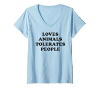 Womens Loves Animals Tolerates People Dogs Cats Pet Animal Lover V-Neck T-Shirt