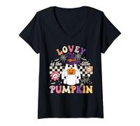 Womens Lovey of The Little Pumpkin Halloween Spooky Ghost V-Neck T-Shirt