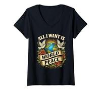 Women's Loving All I Want is World Peace Classic Uplifting Message V-Neck T-Shirt