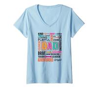 Women's Loving Playful Strong Devoted Dad Brave Leader V-Neck T-Shirt