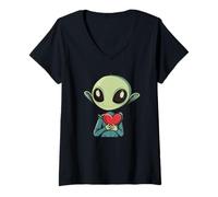 Womens Loving Valentine's Alien for a Universe of Affection V-Neck T-Shirt