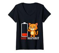 Womens Low Battery, Nothing to Do - Zero Energy - Cat V-Neck T-Shirt