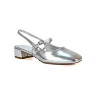 Women's Low Block Heel Mary Jane Court Shoes Ladies Slingback Classic Square Toe Silver Metallic Party Dress Pumps Size 5