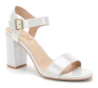 Womens Low Block Heel Sandals Ankle Strap Open Toe Evening Party ladies shoe peep toe (White Patent, UK Footwear Size System, Adult, Women, Numeric, Medium, 3)