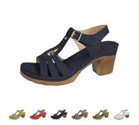 Womens Low Block Heel Sandals Womens T Bar Sandals Slip On Party Sandal Open Toe Ankle Strap Sandal Summer Roman Slippers With Buckle Comfort Brogues Slides Chunky Heeled Walking Sliders For Work