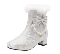 Women's Low Block Heeled Booties Ladies Ankle Boots Side Zipper Faux Fur Warm Winter Boot with Trim Pearls Chain & Cute Bow Comfortable Trendy Versatile Proms Shoes Ankle Boots Footwear for Women UK