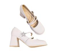 Women's Low Block Heels Mary Jane Shoes Closed Round Toe Dress Pumps for Work Wedding Chunky Mary Jane Wedding Shoes White