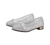 Women's Low Block Sequins Pumps Size 4 Chunky Heels Shoes Comfortable Ladies Elegant Lace Slip on Dress Evening Prom Shoes Low Heel Bridal Wedding Pumps Silver Gift