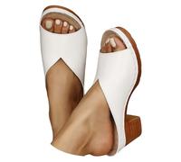 Women'S Low Chunky Sandals - Open Toe Slip On Clogs Mules Slippers Casual Wide Fit Comfortable Summer Slide Retro Roman Walking Shoes Fashion Holiday Beach Sandal Faux Leather Footwear For Everyday