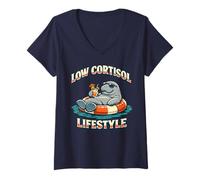 Women's Low Cortisol Summer Manatee Relaxing Vacation Vintage Beach V-Neck T-Shirt