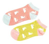 Womens Low Cut Socks 4-7 Bunny Rabbits 2 Pairs Trainer Liners Pink Green (Rabbits)