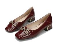 Women's Low Cut Square Toe High Heels with Chunky Heel and Rhinestones Waterproof Patent Leather Comfort Ideal for Wedding Brides Red