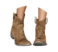 Womens Low Heel Boots Wide Fit Womens Western Boots Mid Calf Lightweight Comfortable Boot Retro Suede Boot Autumn V Neck Booties Chunky Block Winter Booties Pull On Dress Bootie