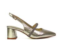 Womens Low Heel Bridal Shoes Ladies Pull On Slingback Diamante Strap Gold Wedding Party Pointed Toe Courts Pumps Size 4