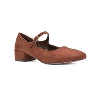Women's Low Heel Court Shoes Ladies Brown Faux Suede Mary Jane Adjustable Buckle Strap Working Evening Shoes Size 6