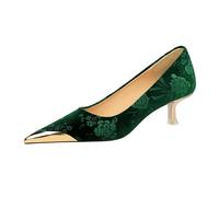 Womens Low Heel Floral Pumps Shoes, 1.57 Inch Closed Pointed Toe Kitten Heels for Women, Comfortable Wedding Shoes Green